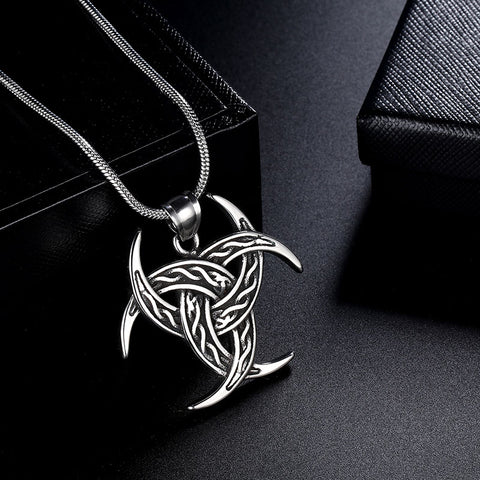 Celtic Knot Necklace Viking Pendant Triple Odin Horn Crescent Moon - Necklaces - Aurora Tears