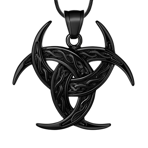 Celtic Knot Necklace Viking Pendant Triple Odin Horn Crescent Moon - Necklaces - Aurora Tears
