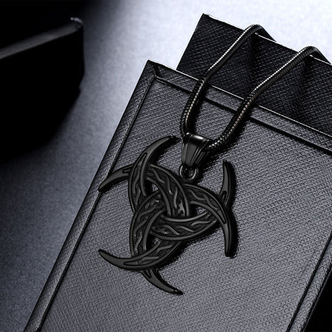 Celtic Knot Necklace Viking Pendant Triple Odin Horn Crescent Moon - Necklaces - Aurora Tears