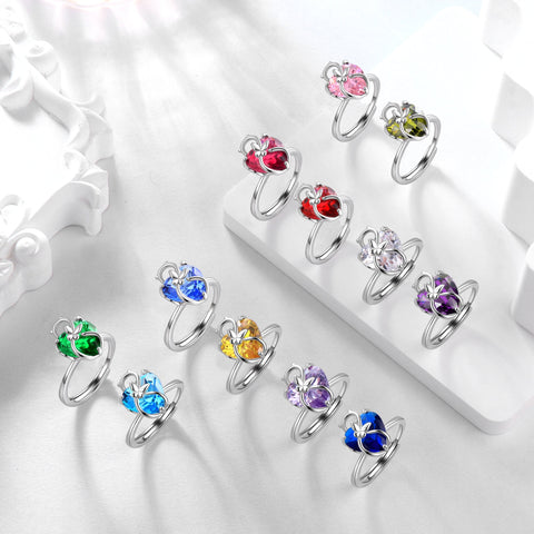 Women Heart Ring 925 Sterling Silver Butterfly March Birthstone Aquamarine Blue Solitaire Ring Jewelry Birthday Gift for Cat Lover Mother - Aurora Tears