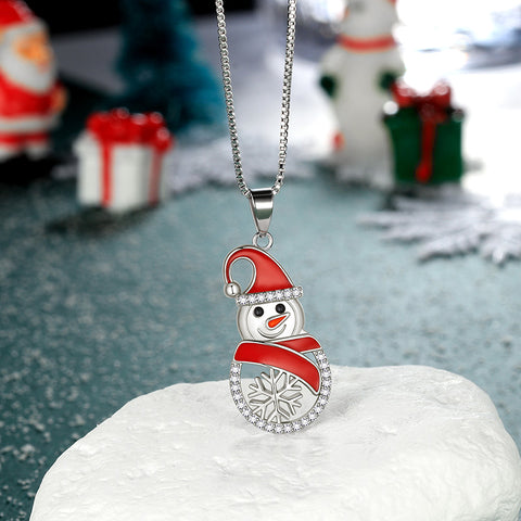 Collana con ciondolo a forma di pupazzo di neve e Babbo Natale, regalo di Natale per donne, ragazze e figlie
