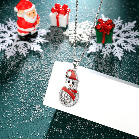 Collana con ciondolo a forma di pupazzo di neve e Babbo Natale, regalo di Natale per donne, ragazze e figlie