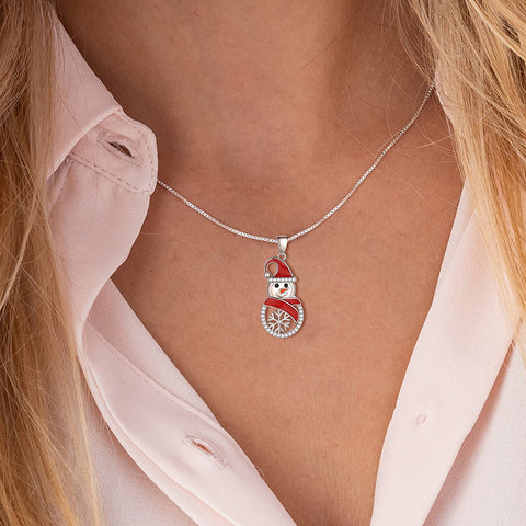 Collana con ciondolo a forma di pupazzo di neve e Babbo Natale, regalo di Natale per donne, ragazze e figlie