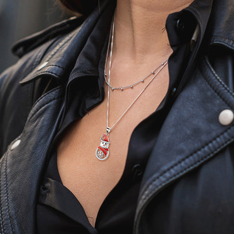 Collana con ciondolo a forma di pupazzo di neve e Babbo Natale, regalo di Natale per donne, ragazze e figlie