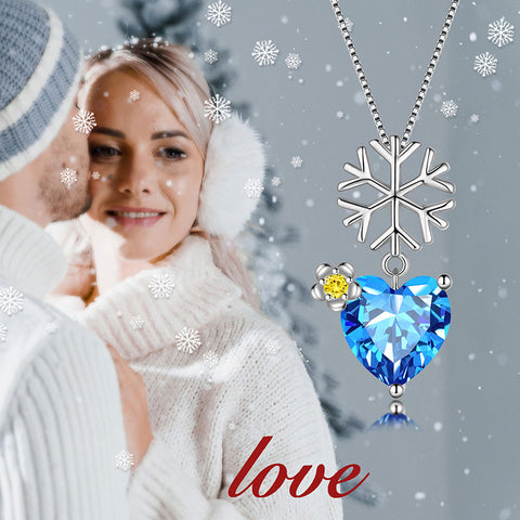 Christmas Snowflake Heart Pendant Necklace Jewelry Women Girls Christmas Gift Sterling Silver