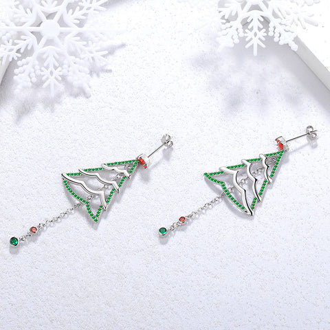 Weihnachtsbaum-Tropfen-Ohrringe, Schmuck, Damen- und Mädchen-Weihnachtsgeschenk, Sterlingsilber