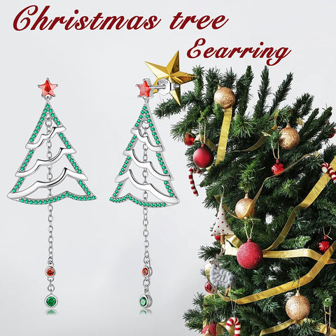 Weihnachtsbaum-Tropfen-Ohrringe, Schmuck, Damen- und Mädchen-Weihnachtsgeschenk, Sterlingsilber