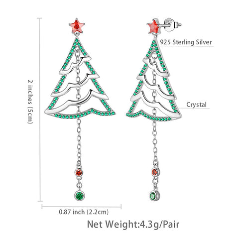 Weihnachtsbaum-Tropfen-Ohrringe, Schmuck, Damen- und Mädchen-Weihnachtsgeschenk, Sterlingsilber