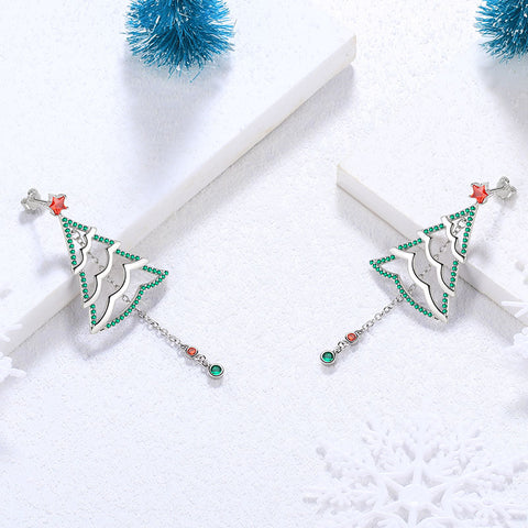 Weihnachtsbaum-Tropfen-Ohrringe, Schmuck, Damen- und Mädchen-Weihnachtsgeschenk, Sterlingsilber
