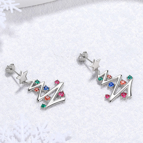 Pendientes colgantes con forma de árbol de Navidad, joyería para mujeres y niñas, regalo de Navidad de plata de ley
