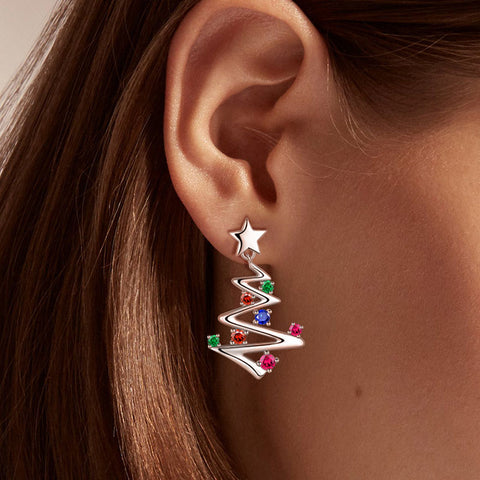Pendientes colgantes con forma de árbol de Navidad, joyería para mujeres y niñas, regalo de Navidad de plata de ley