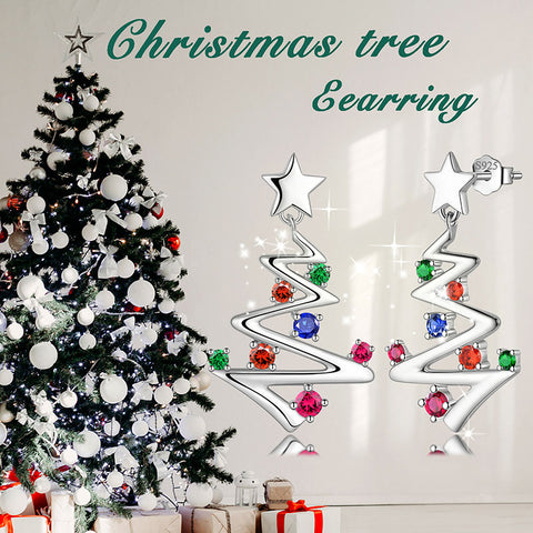 Pendientes colgantes con forma de árbol de Navidad, joyería para mujeres y niñas, regalo de Navidad de plata de ley
