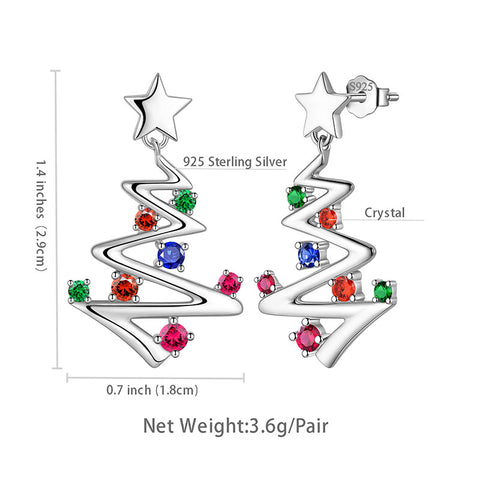Pendientes colgantes con forma de árbol de Navidad, joyería para mujeres y niñas, regalo de Navidad de plata de ley
