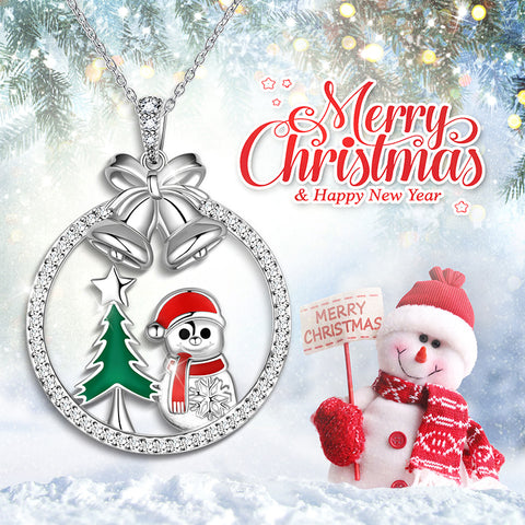Collana natalizia da donna, gioielli, regali, albero di Natale, fiocco di neve, Jingle Bell, simpatico ciondolo con pupazzo di neve di Babbo Natale, per ragazze, in argento sterling