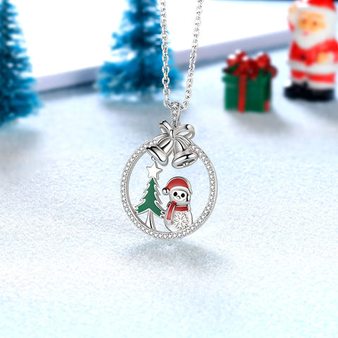 Collana natalizia da donna, gioielli, regali, albero di Natale, fiocco di neve, Jingle Bell, simpatico ciondolo con pupazzo di neve di Babbo Natale, per ragazze, in argento sterling