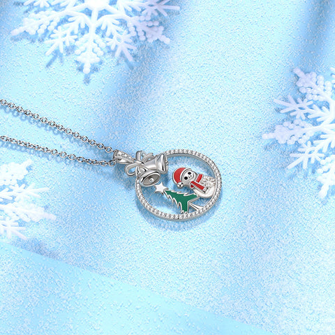Collana natalizia da donna, gioielli, regali, albero di Natale, fiocco di neve, Jingle Bell, simpatico ciondolo con pupazzo di neve di Babbo Natale, per ragazze, in argento sterling