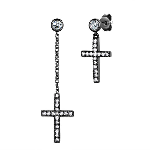 Classic Asymmetry Small Cross Earrings Women Mens Jewelry Sterling Silver