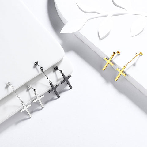 Classic Asymmetry Cross Earrings Women Mens Jewelry Sterling Silver