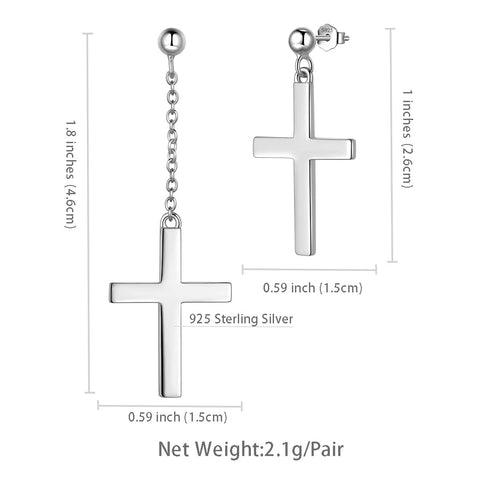 Classic Asymmetry Cross Earrings Women Mens Jewelry Sterling Silver
