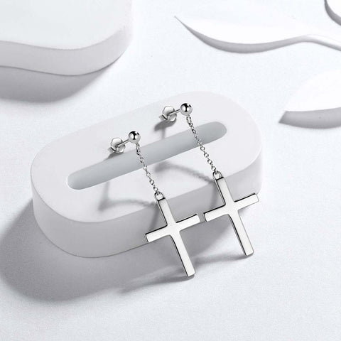 Boucles d'oreilles classiques en forme de croix pour femmes et hommes, bijoux en argent sterling