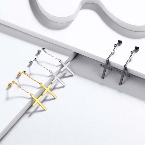 Boucles d'oreilles classiques en forme de croix pour femmes et hommes, bijoux en argent sterling