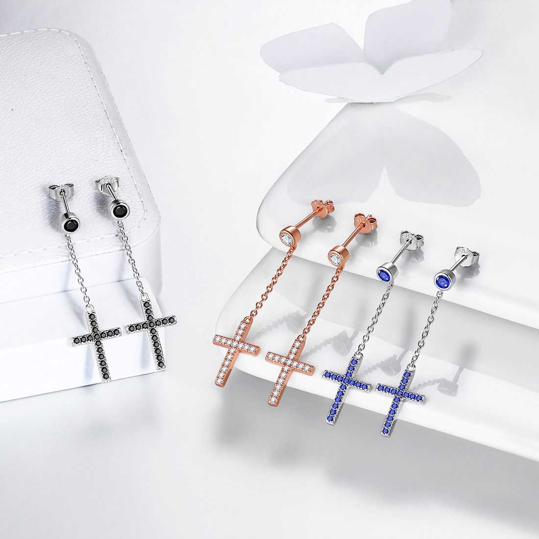 Orecchini Pendenti Argento 925 A Crocetta Semplice | Gioielli Donna Eleganti E Minimal, Lunghezza 35mm