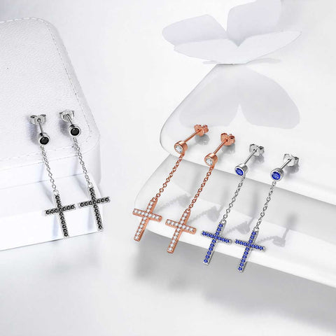 Pendientes colgantes de cruz pequeños clásicos para mujer y hombre, joyería de plata de ley