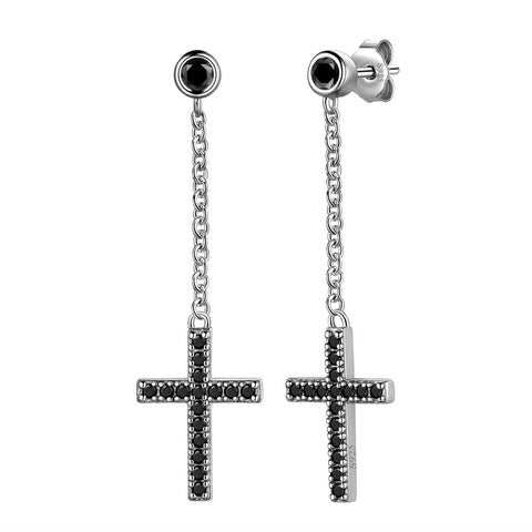 Pendientes colgantes de cruz pequeños clásicos para mujer y hombre, joyería de plata de ley