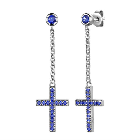 Pendientes colgantes de cruz pequeños clásicos para mujer y hombre, joyería de plata de ley