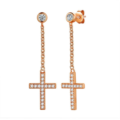 Pendientes colgantes de cruz pequeños clásicos para mujer y hombre, joyería de plata de ley