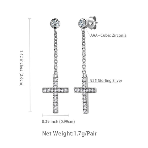 Pendientes colgantes de cruz pequeños clásicos para mujer y hombre, joyería de plata de ley