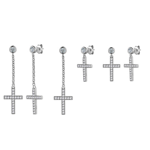Women Cross Earrings 925 Sterling Silver Stud Dangle Earrings Christian Religious Jewelry Mens Easter Gifts