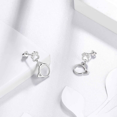 Simpatici orecchini con zampa di faccia di gatto animale Gioielli per ragazze da donna Argento sterling 925