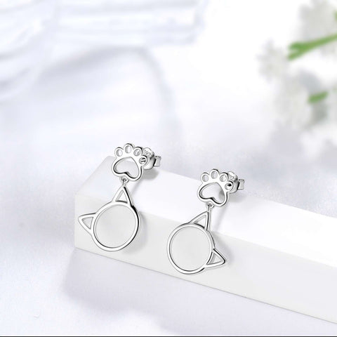 Simpatici orecchini con zampa di faccia di gatto animale Gioielli per ragazze da donna Argento sterling 925