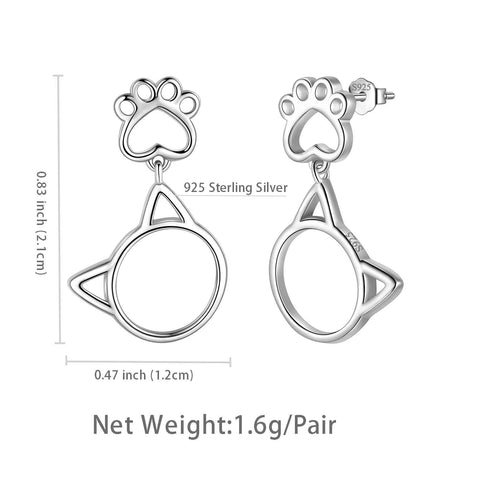 Simpatici orecchini con zampa di faccia di gatto animale Gioielli per ragazze da donna Argento sterling 925