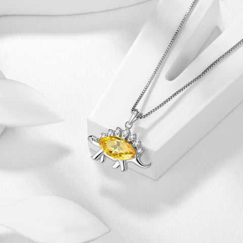 Collier dinosaure stégosaure novembre Citrine pierre de naissance femmes filles bijoux cadeau