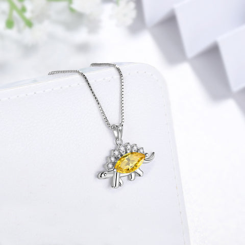 Collier dinosaure stégosaure novembre Citrine pierre de naissance femmes filles bijoux cadeau