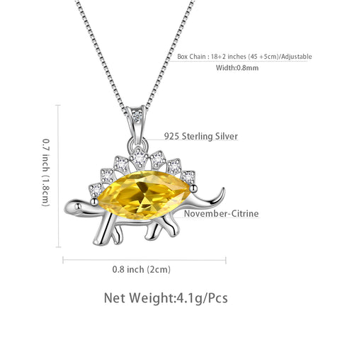 Collier dinosaure stégosaure novembre Citrine pierre de naissance femmes filles bijoux cadeau