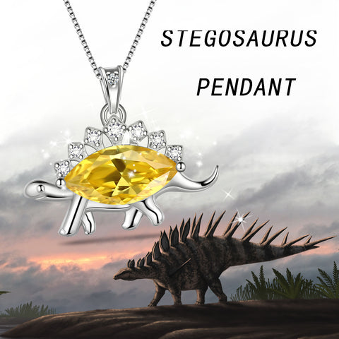 Collier dinosaure stégosaure novembre Citrine pierre de naissance femmes filles bijoux cadeau