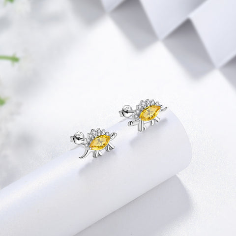 Stegosaurus Dinosaurier Ohrringe November Citrin Geburtsstein Damen Mädchen Schmuck Geschenk