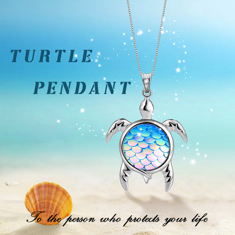 Collana con ciondolo a forma di tartaruga, collana con ciondolo a forma di tartaruga, colore azzurro sfumato, regalo di compleanno per gioielli da donna