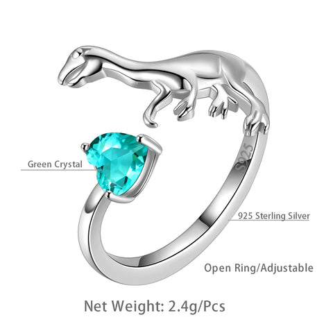 Velociraptor Dinosaur Charm Ring Open Sterling Silver Women Girls Jewelry Gift