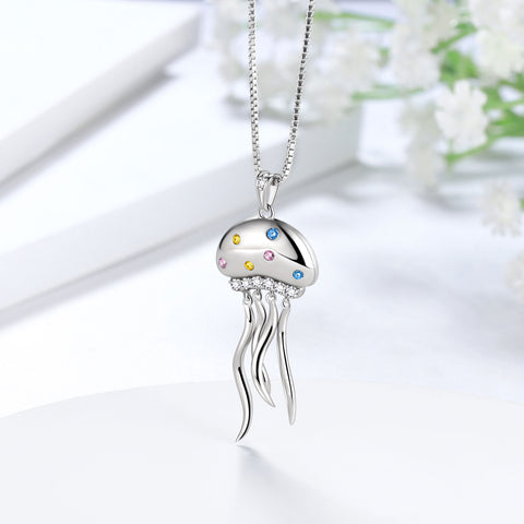 Süße Qualle Anhänger Halskette Schmuck Frauen Mädchen Geburtstagsgeschenk 925 Sterling Silber