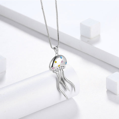 Süße Qualle Anhänger Halskette Schmuck Frauen Mädchen Geburtstagsgeschenk 925 Sterling Silber