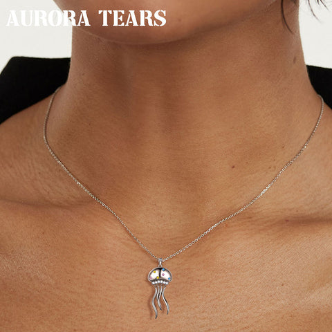 Süße Qualle Anhänger Halskette Schmuck Frauen Mädchen Geburtstagsgeschenk 925 Sterling Silber