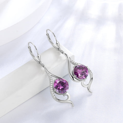 Women Drop Earrings February Birthstone Amethyst Purple Hanging Leverback Earring Sterling Silver Jewelry Christmas Birthday Valentine's Day Gift for Her/Wife/Mom - Aurora Tears