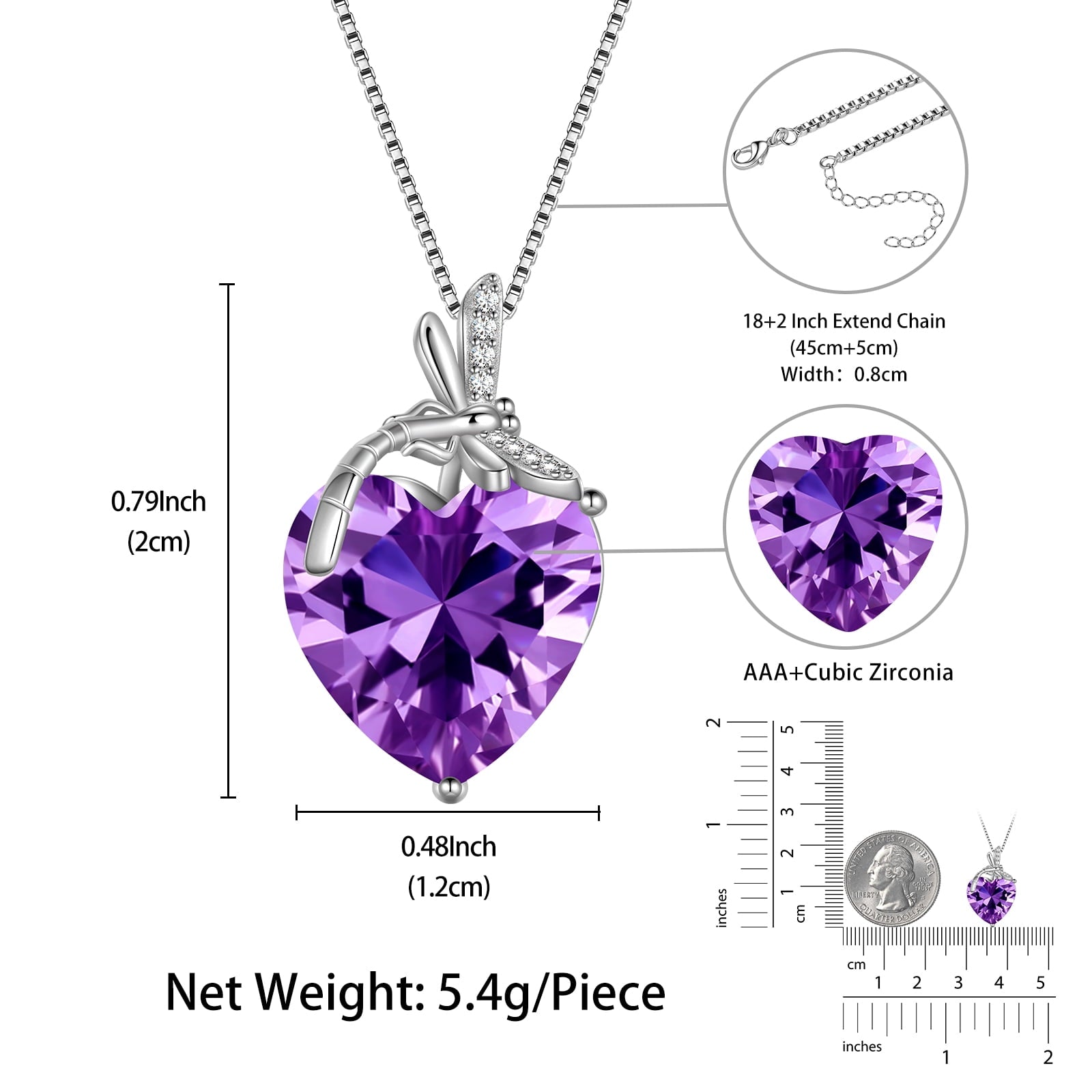 Dragonfly Necklace Heart February Birthstone Necklace Amethyst Purple Jewelry Sterling Silver Pendant Women Birthday Christmas Mother's Day Gifts - Aurora Tears