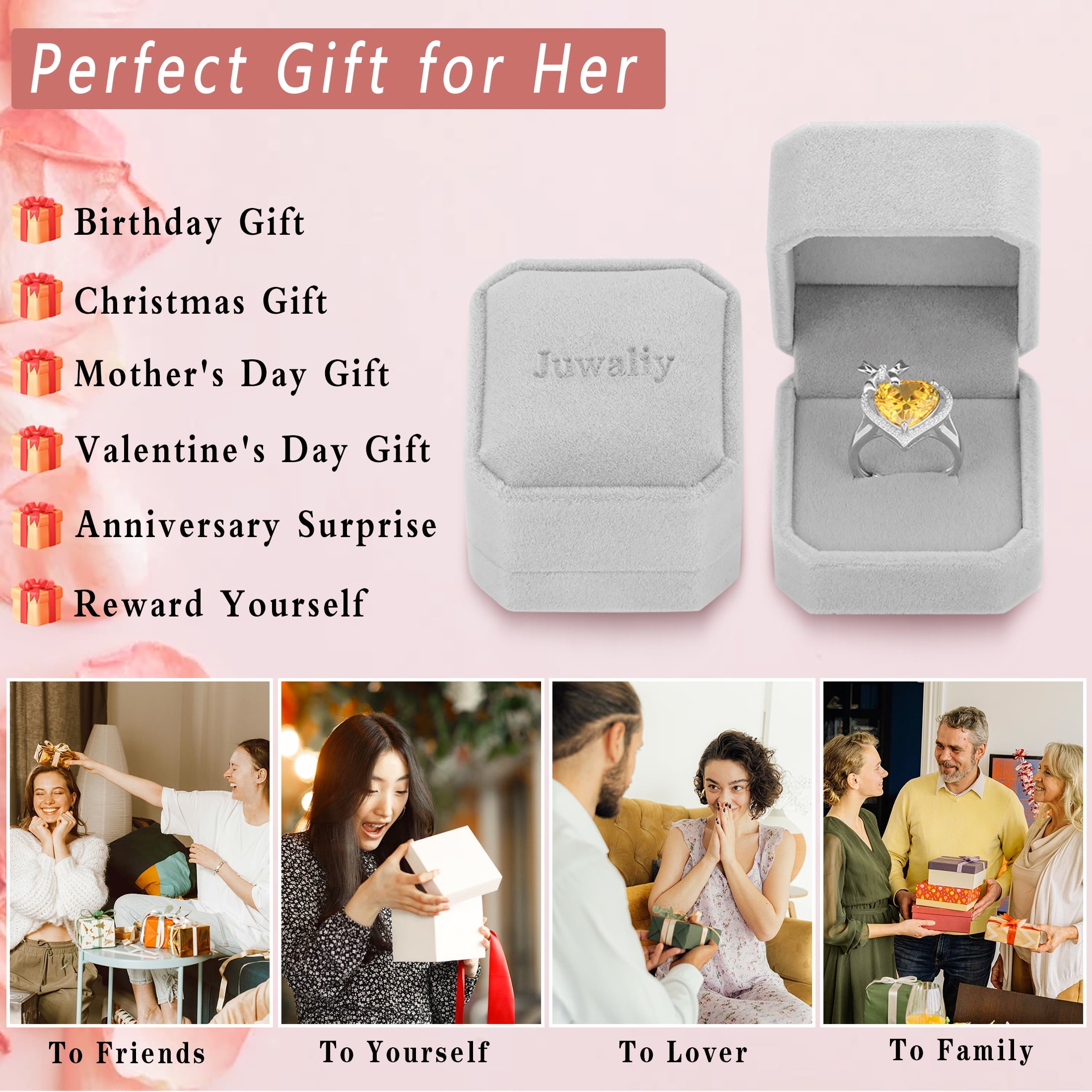 6Ct Heart Women Ring Bow Kont Ribbon 925 Sterling Silver February Birthstone Amethyst Ring Purple Solitaire Jewelry Mother Valentine's Day Gift for Wife - Aurora Tears