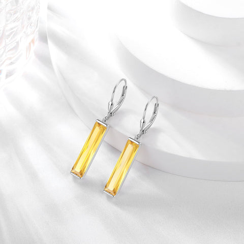 November Birthstone Earrings 925 Sterling Silver Women Dangle Earring Citrine Yellow Jewelry Leverback Mother Christmas Birthday Gift for Her - Aurora Tears