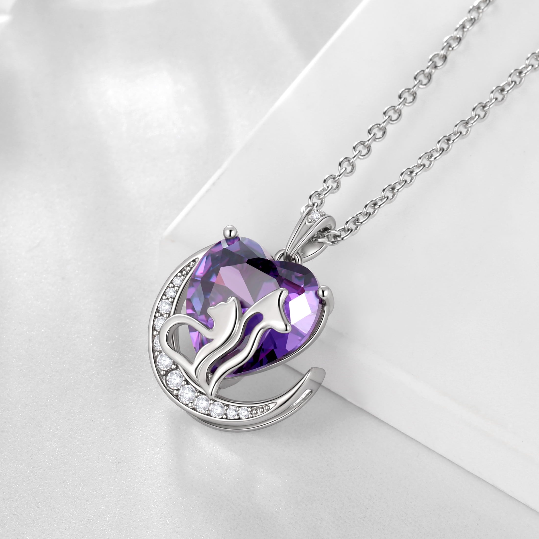 Women Animal Cat and Dog Necklace Purple Heart February Birthstone Charm Amethyst Pendant Jewelry Christmas Birthday Gift for Mother Daughter Pet Lovers - Aurora Tears